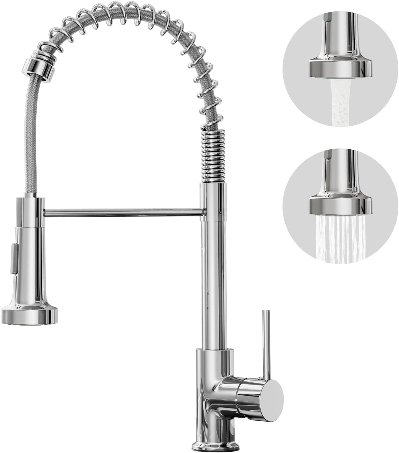 Kran kuchenny Chromowany - 2-funkcyjny mikser do zlewu kuchennego z wyciąganą słuchawką - Obrotowy kran sprężynowy 360°