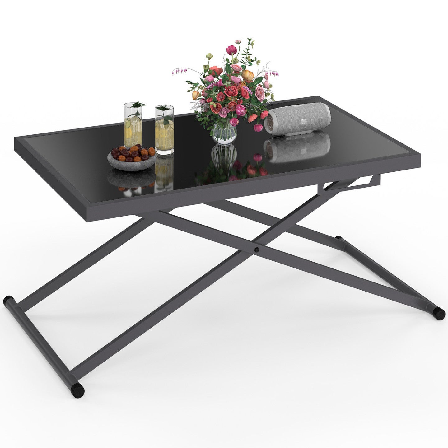 Table de jardin relevable rectangulaire 100 cm OLIE en métal gris anthracite et plateau verre gris - 2