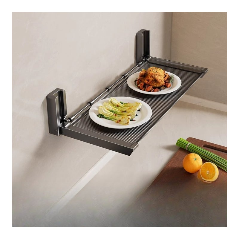 Półka ścienna na warzywa kuchenne bez otworów, wielopoziomowa, składana + 5 haczyków, ciemnoszara, 39*18*8 cm