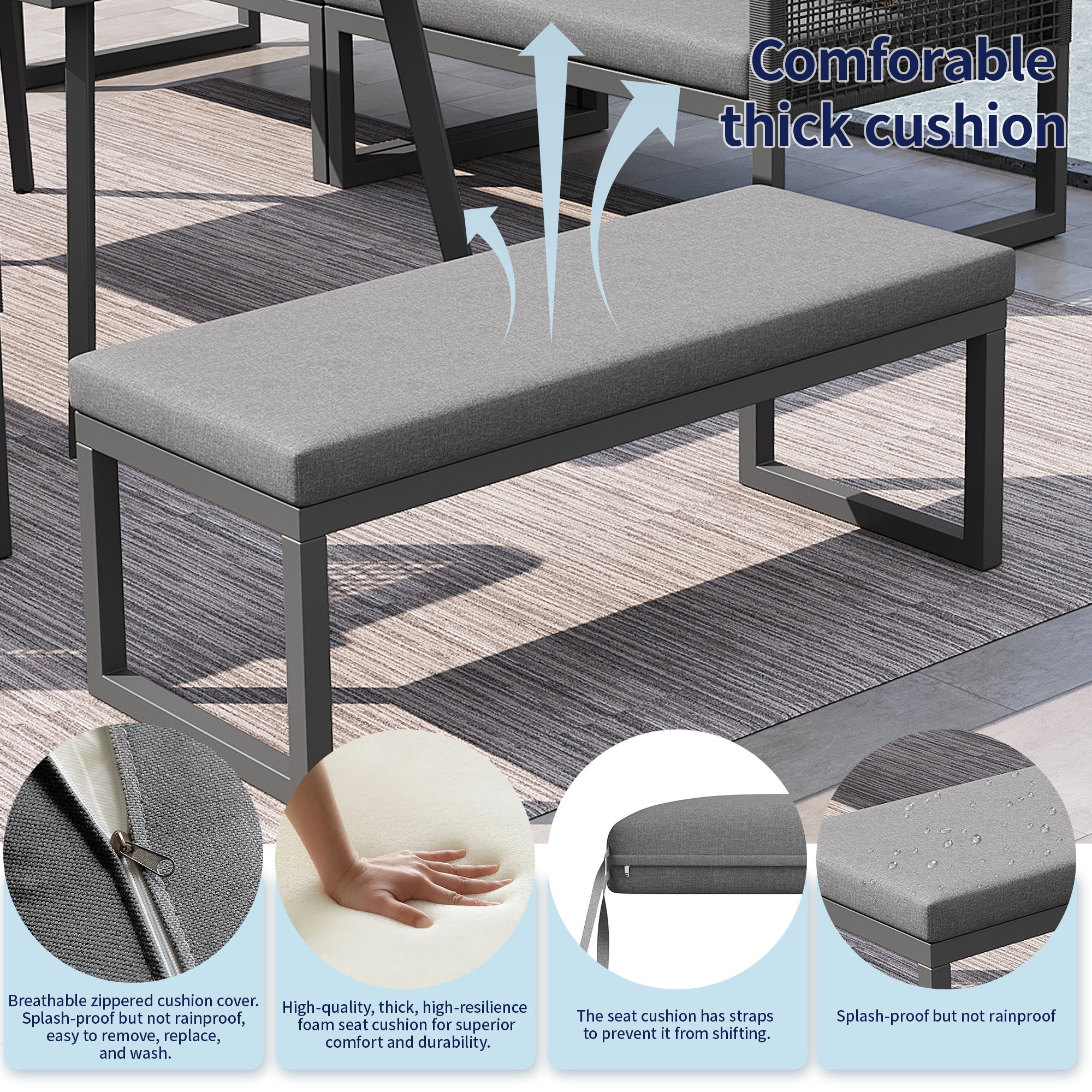 Set di mobili da giardino, set di mobili in rattan PE per 6-8 persone - divano angolare - in ferro zincato - piano del tavolo effetto legno, grigio - 8