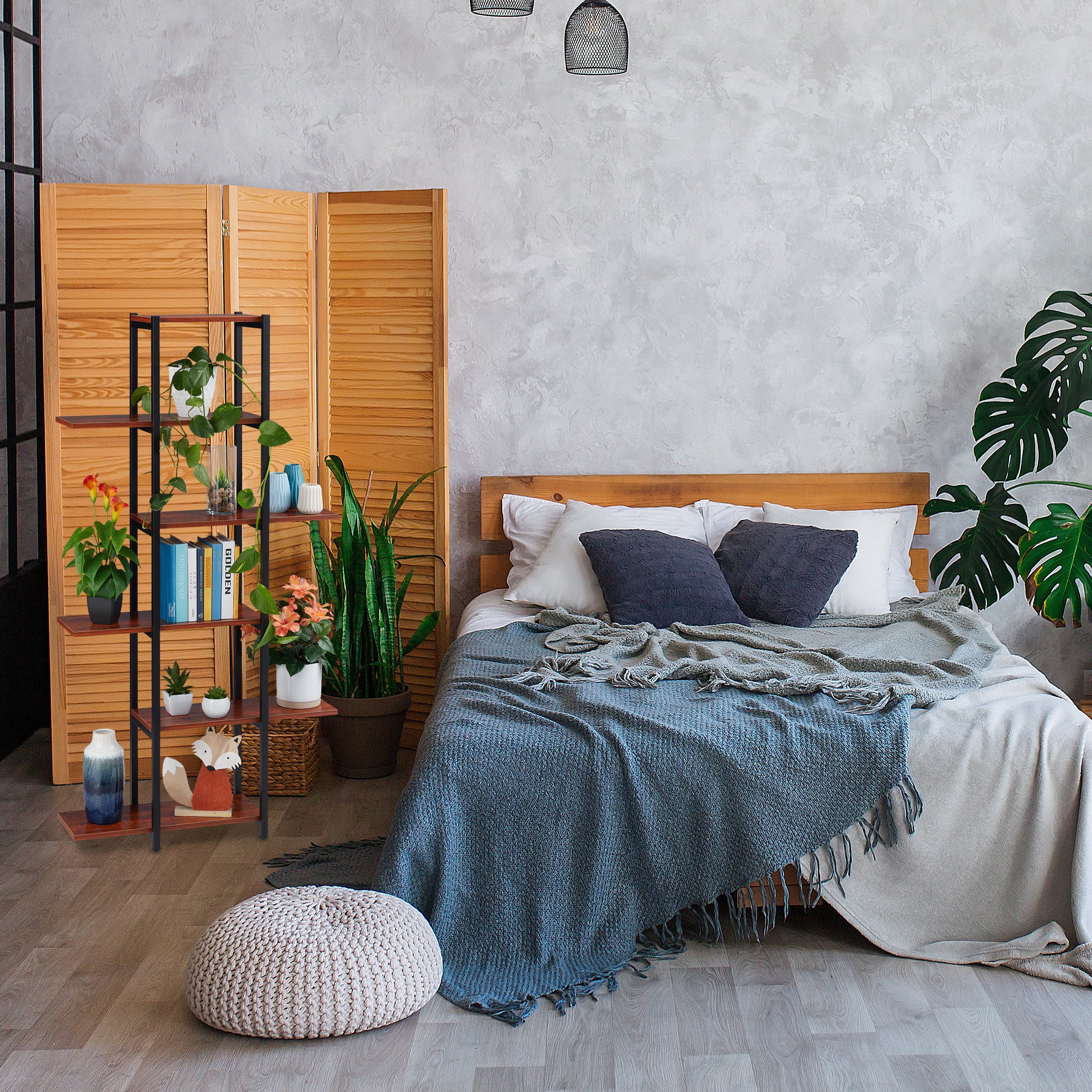 Étagère à plantes, escalier fleurs, 6 niveaux, HLP 150 x 78 x 24 cm, acier MDF, support intérieur, marron, Relaxdays - 2