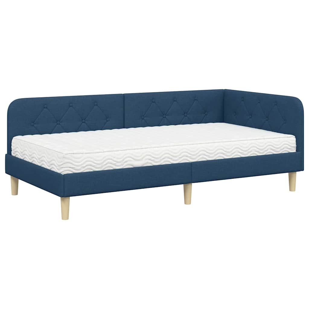 Cadre de lit d'angle, en tissu, bleu, 90 × 190 cm - 2