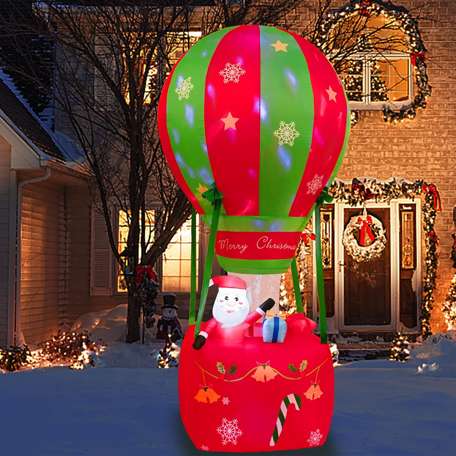 Décoration Gonflable De Noël Extérieure De 210 Cm Avec Lumières LED Colorées, Montgolfière Gonflable Avec Père Noël, Décoration De Jardin Pour Noël | Leroy Merlin
