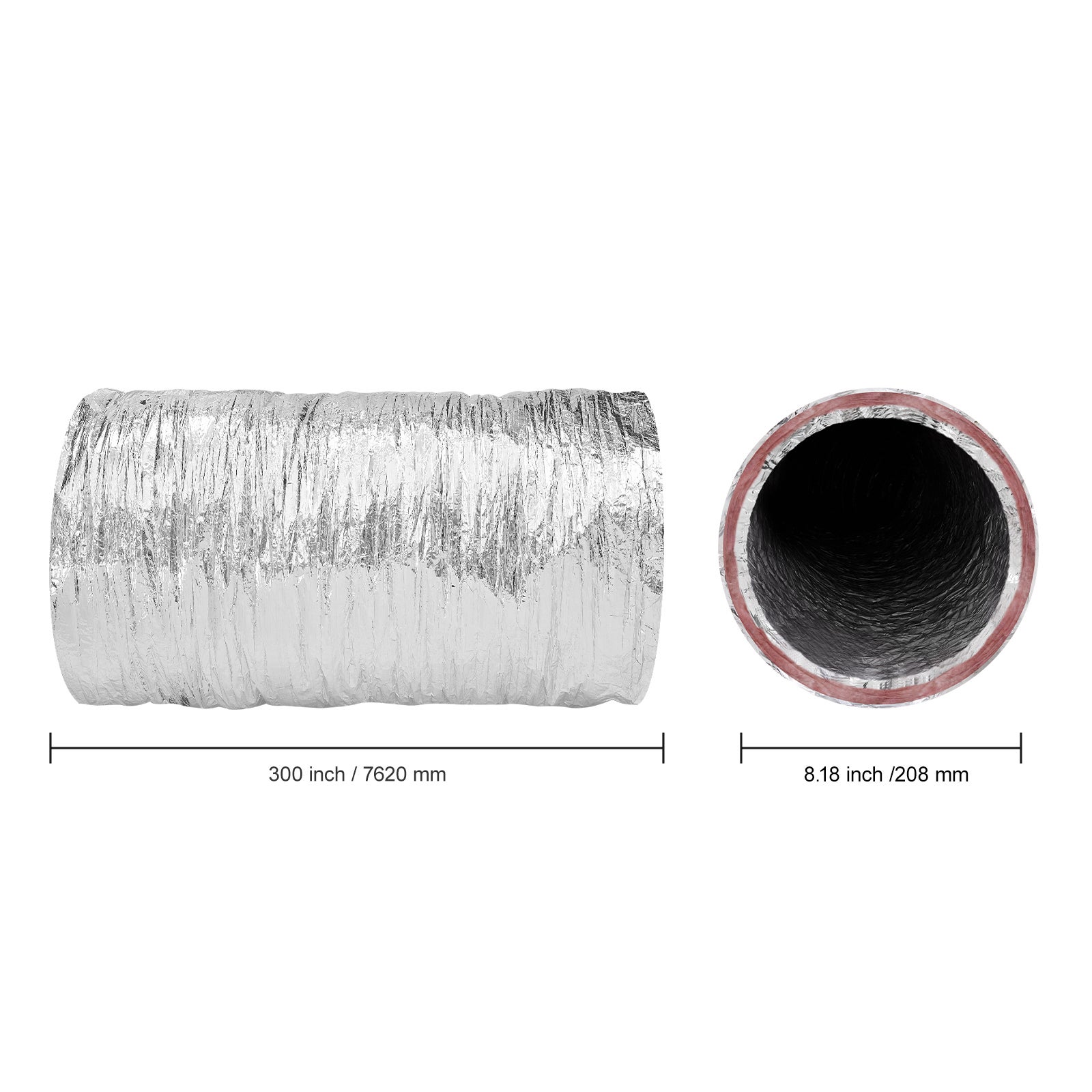 Tuyau d'aération de sécheuse 203,2 mm, conduit flexible isolé 7,62 m avec 2 colliers, protection à trois couches R-6.0, pour ventilation SucceBuy - 2