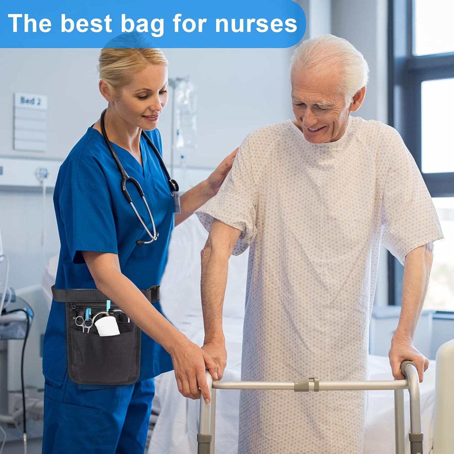Torba pielęgniarska, wielofunkcyjna torba na narzędzia z paskiem, worek na narzędzia, uchwyt na narzędzia, czarna torba pielęgniarska do przechowywan - 3