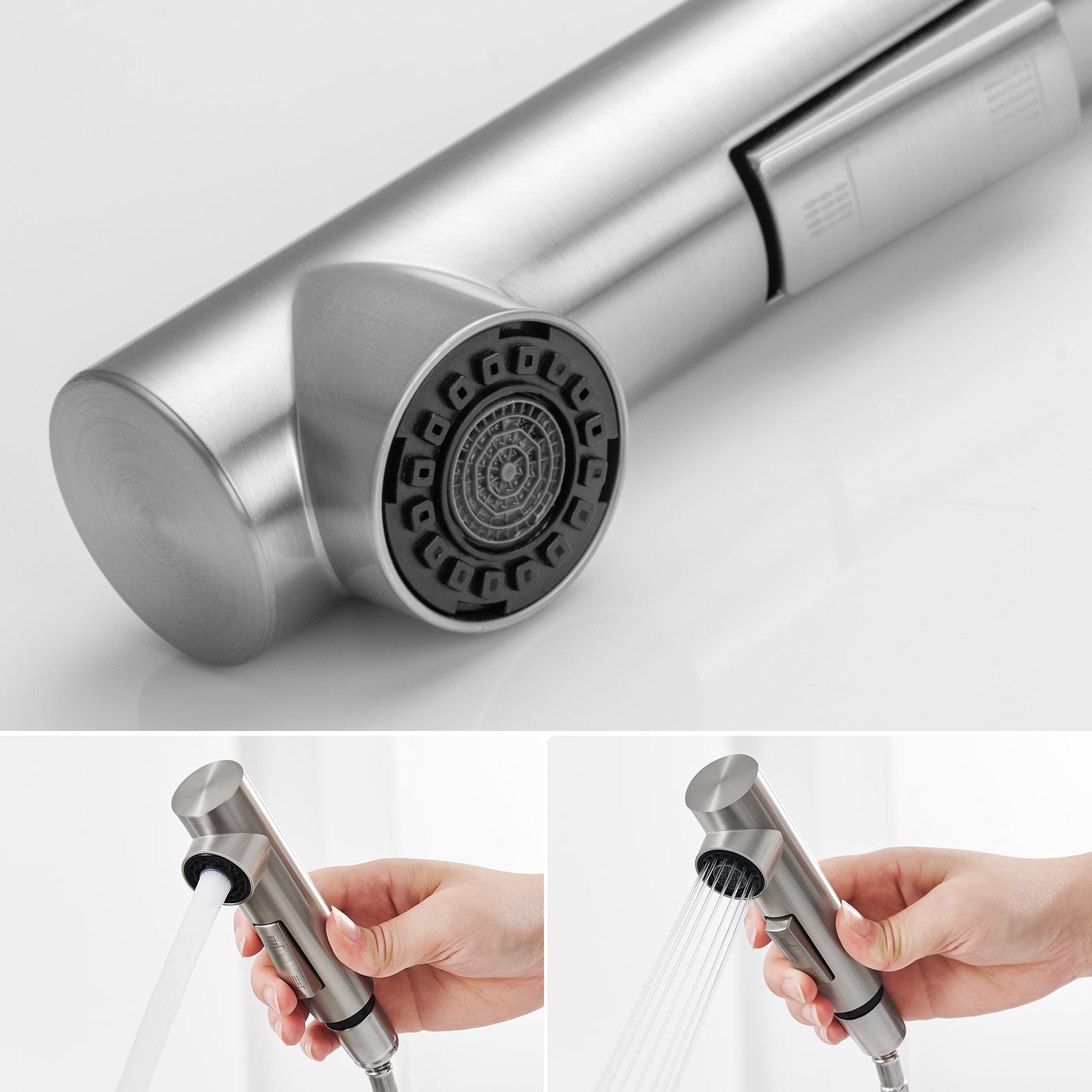 Grifo de cocina con rociador extraíble - Grifo de cocina con 2 modos de salida de agua - Grifo mezclador de acero inoxidable cepillado - 4