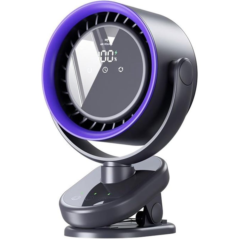 Akumulatorowy, przenośny wentylator z klipsem, wyświetlacz LED, mocny przepływ powietrza, do użytku na biurku, na zewnątrz, w podróży, na kempingu, f