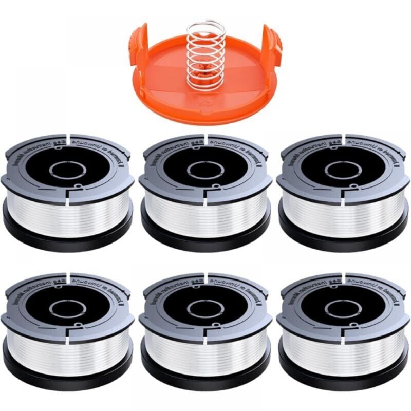 6 Sztuk Szpula Z Żyłką Do Podkaszarki Kompatybilna z Black et Decker, 1 Pokrywa Szpuli Zamienna i 1 Sprężyna Zamienna