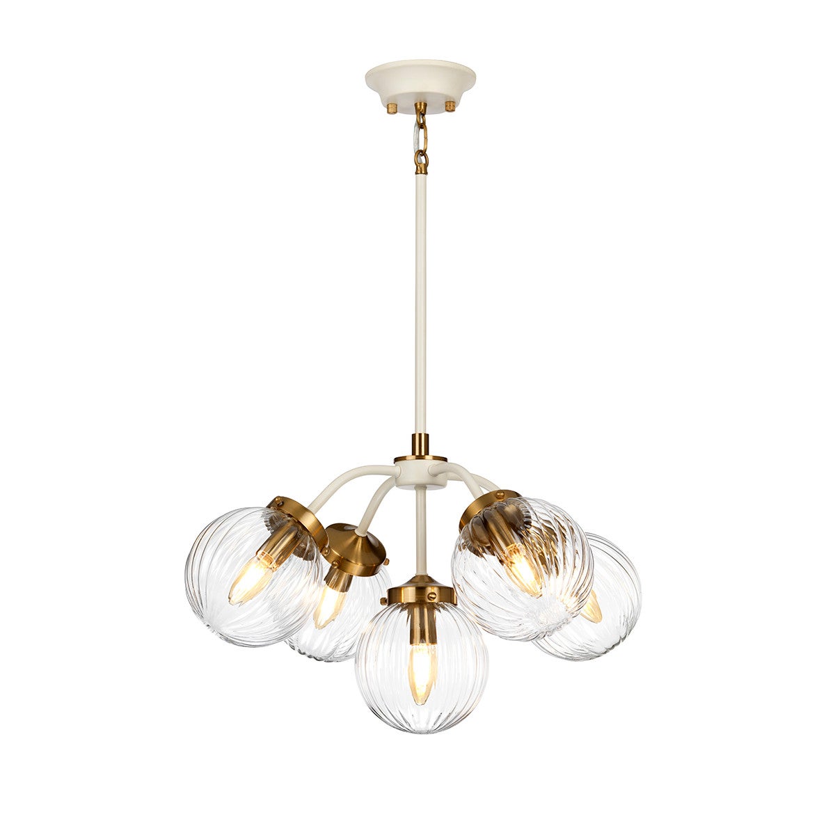 Lustră suspendată Elstead Cosmos, 5xE14, crem, sticlă riglată, alamă antichizată, 56,7 cm