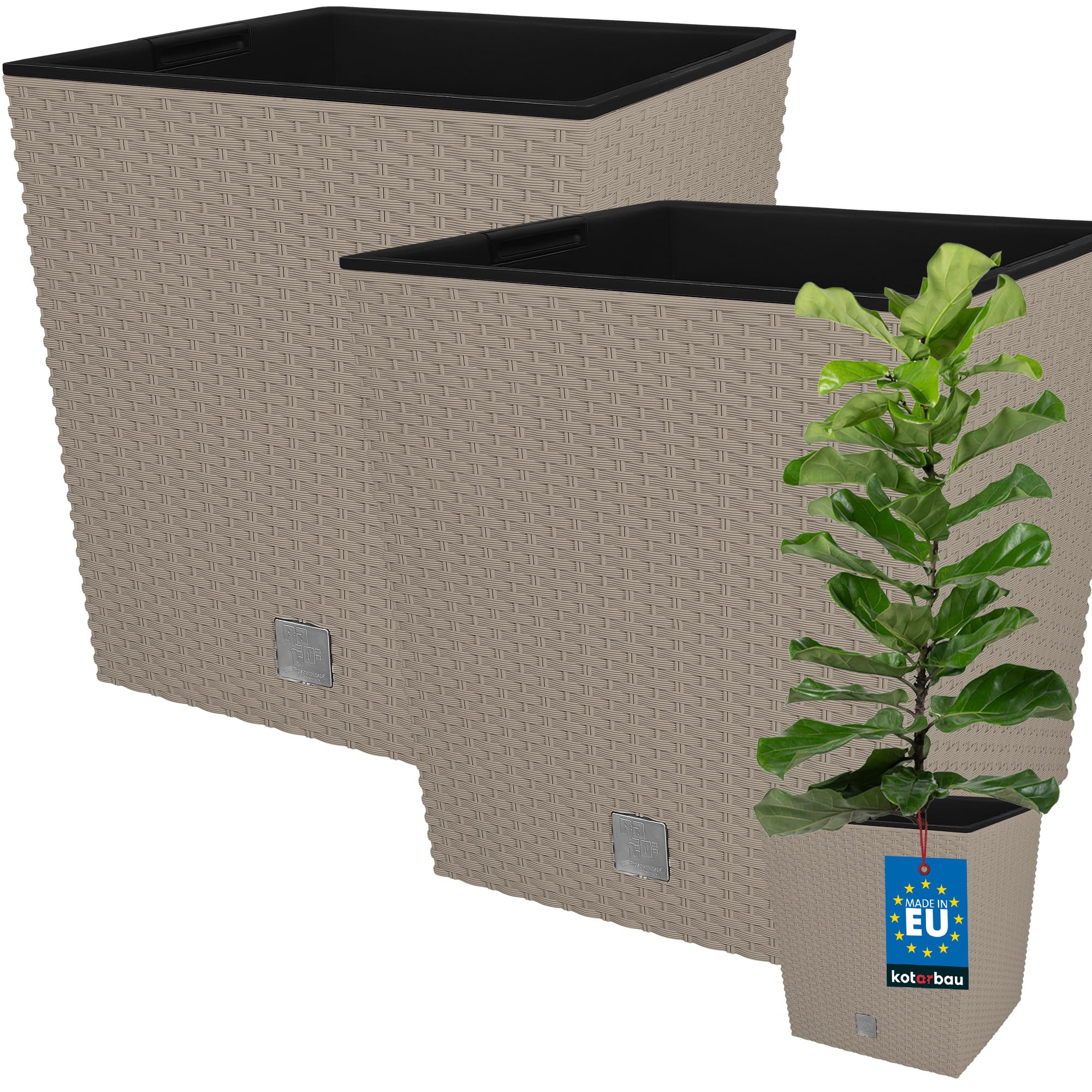 2x donica doniczka 32 l ogrodowa balkonowa taras kwiaty rattan wkład ogród - KOTARBAU