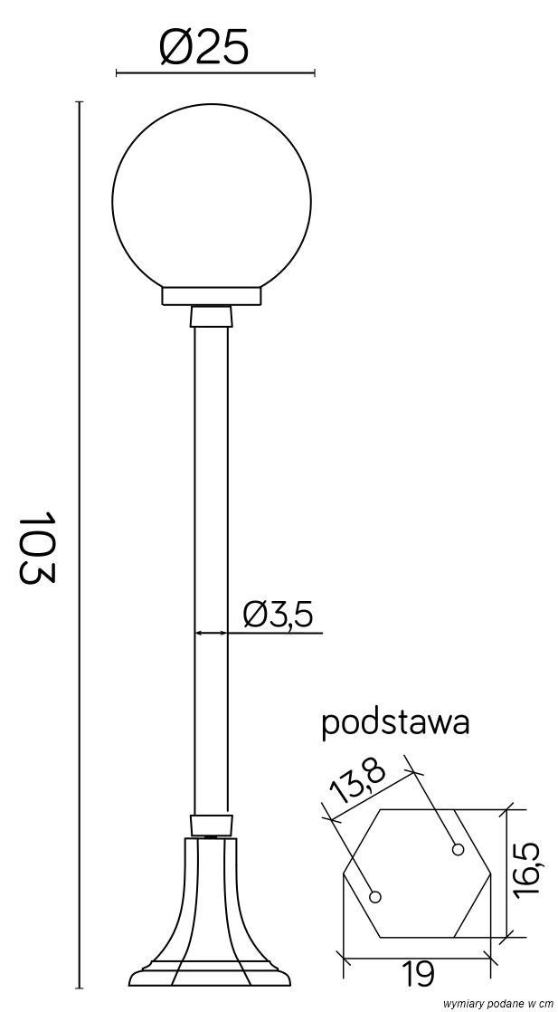 Lampa ogrodowa stojąca Kule czarna 1xE27x60W wym: 103 x 25 x 25 cm aluminium SU-MA
