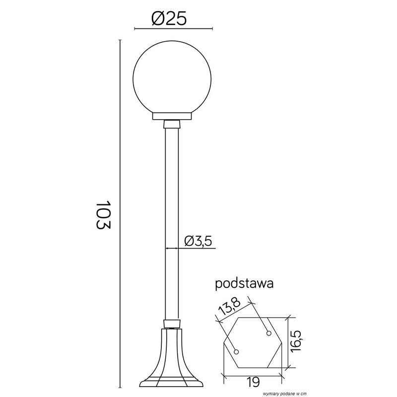 Lampa ogrodowa stojąca Kule czarna 1xE27x60W wym: 103 x 25 x 25 cm aluminium SU-MA