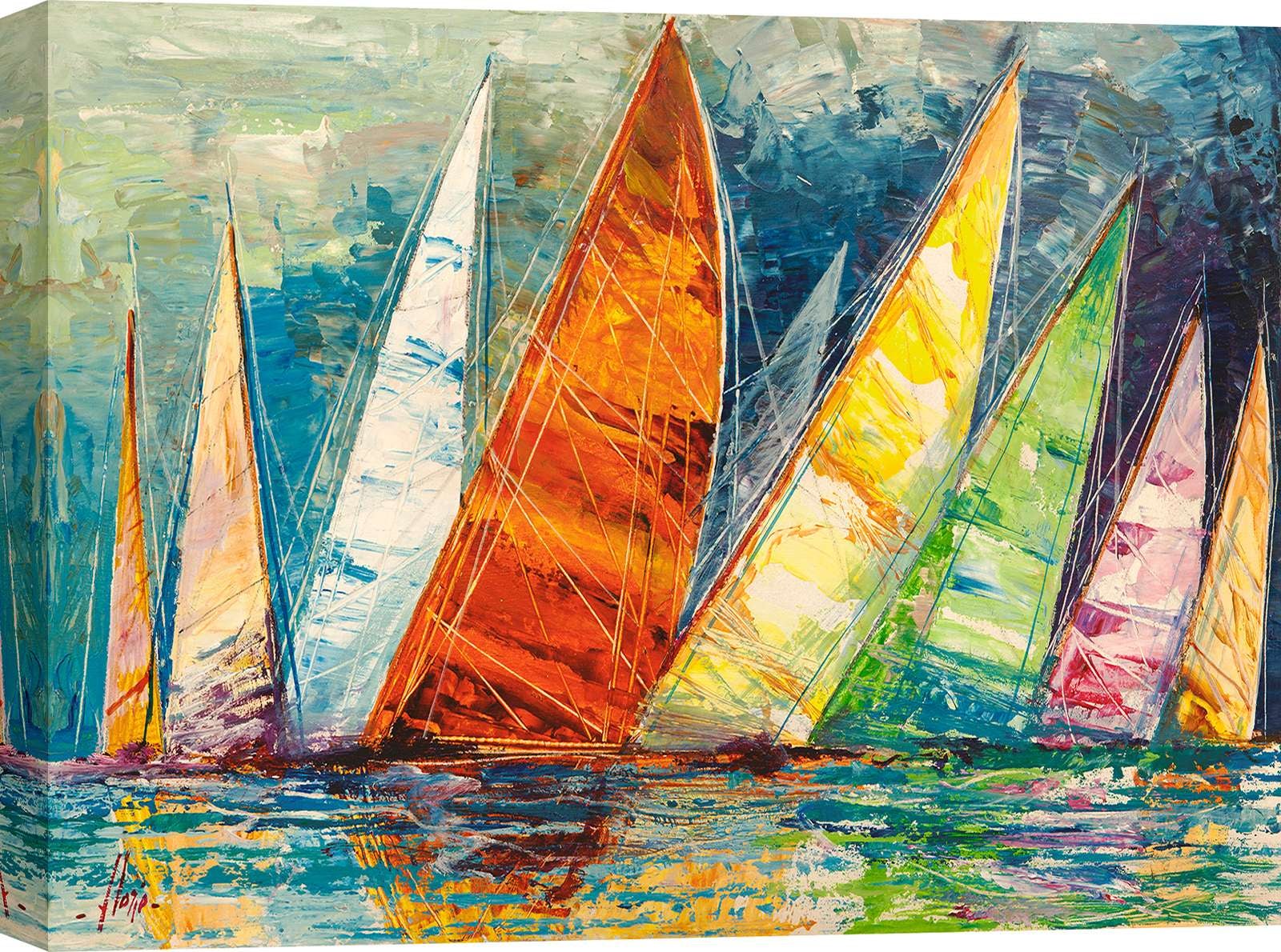 Tableau sur toile bateaux à voile, Luigi Florio, Voiliers au soleil