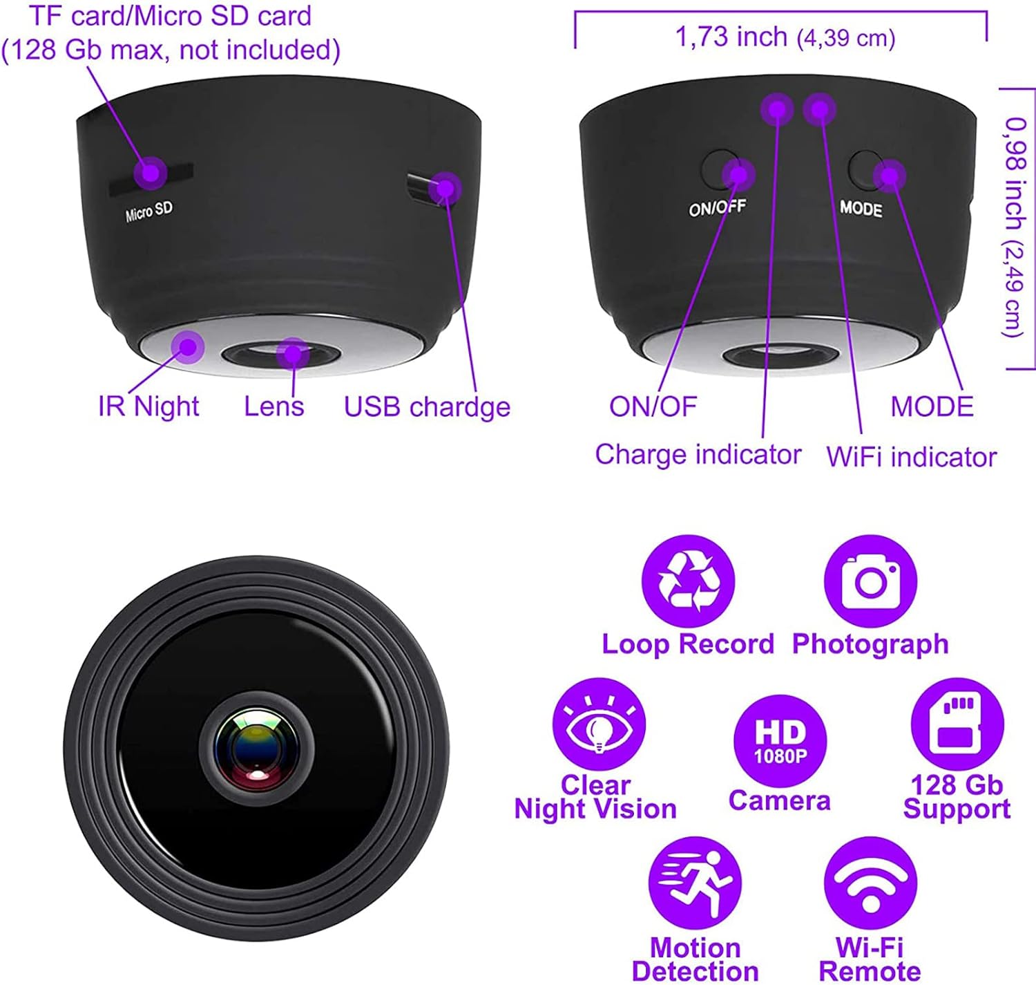 Caméra de Sécurité sans Fil, Caméra IP WiFi 1080P HD, Caméra de Surveillance à Domicile pour Bébé, Détection de Mouvement, Vision Nocturne - 5