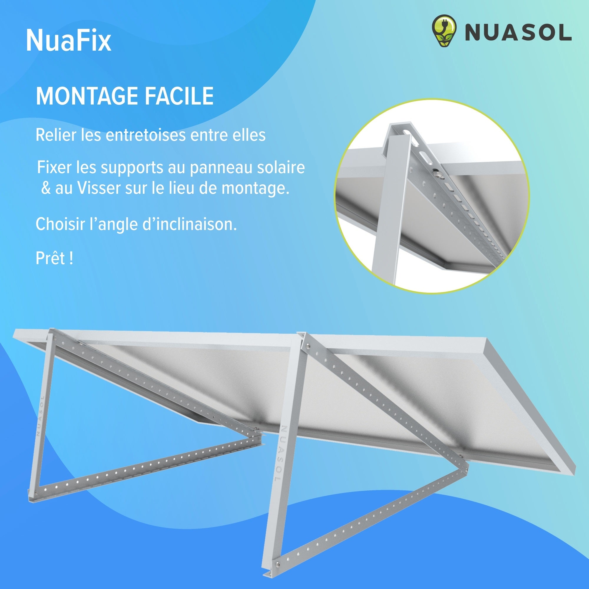 NUASOL Support pour panneau solaire jusqu'à 105 cm Toit plat PV Réglable de 0 à 90 ° Kit Aluminium Matériel de montage - 5