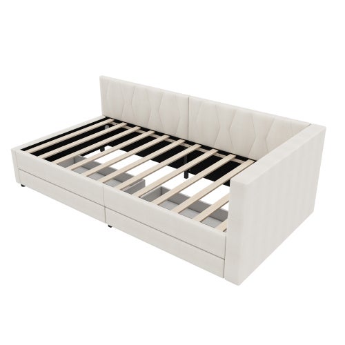 Letto Da Giorno 90x200 Cm Con Letto A Traino – Struttura In Lino E MDF, Con Luci LED USB-C, Diventa Matrimoniale 180x200 Cm