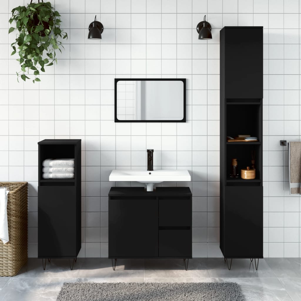 Armadietto da Bagno Grigio Cemento 80x33x60cm Legno Multistrato