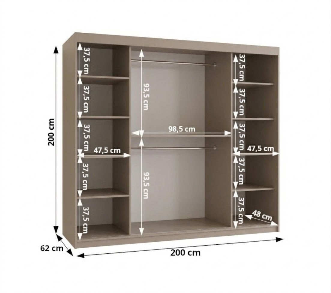 Szafa przesuwna z lustrem SIMA T2 200 x 62 x 200 kaszmir + u. złoty - 4