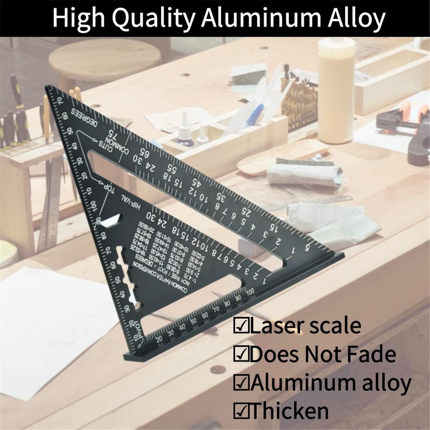 Équerre De Menuisier Triangulaire En Alliage D'aluminium – 7 Pouces, Noir, Durable, Précise