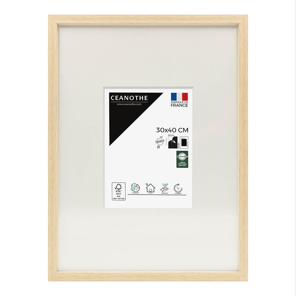 Cadre Photo En Bois Naturel Atmosphera 50x70 Cm Avec Passe-partout 30x40 Cm - Cadre à Poser Ou à Suspendre Pour Salon, Bureau