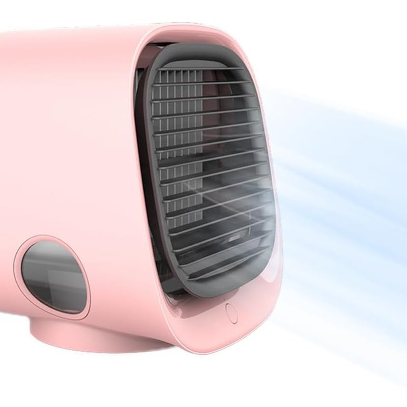 Przenośny klimatyzator powietrza, mini nawilżacz powietrza (3 prędkości), wentylator biurkowy USB, klimatyzator do biura domowego (różowy)