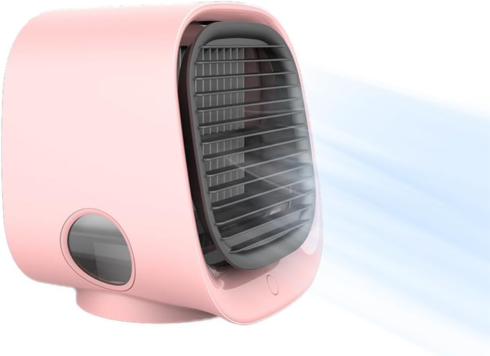 Przenośny klimatyzator powietrza, mini nawilżacz powietrza (3 prędkości), wentylator biurkowy USB, klimatyzator do biura domowego (różowy)