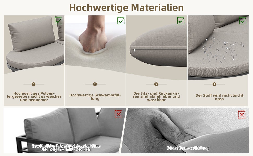 Salon de jardin modulable en acier galvanisé : canapé 10 places + 4 tables basses en verre - Gris - 9