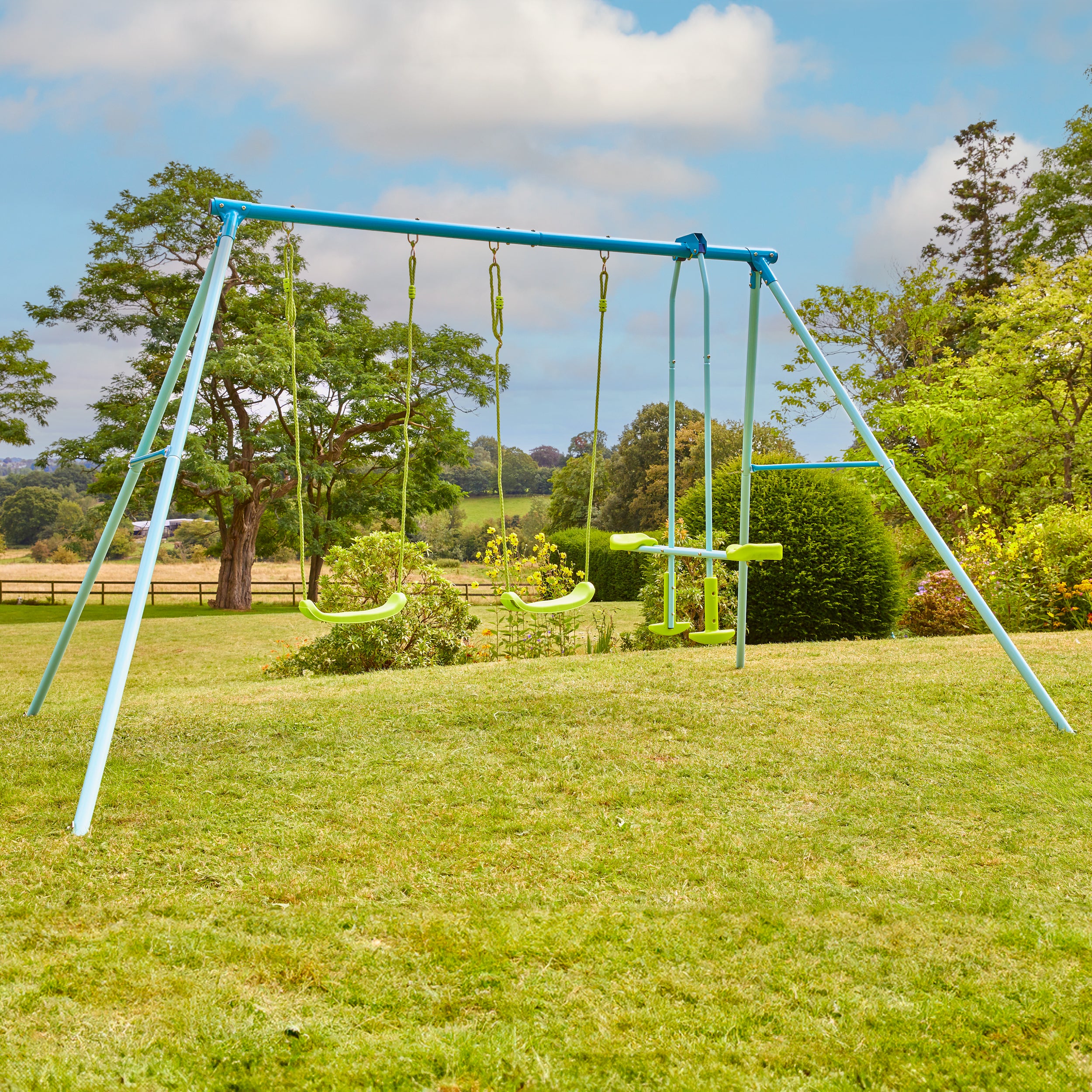Portique métal 2 balançoires - vis-à-vis - kit d'ancrage h185 cm - 7