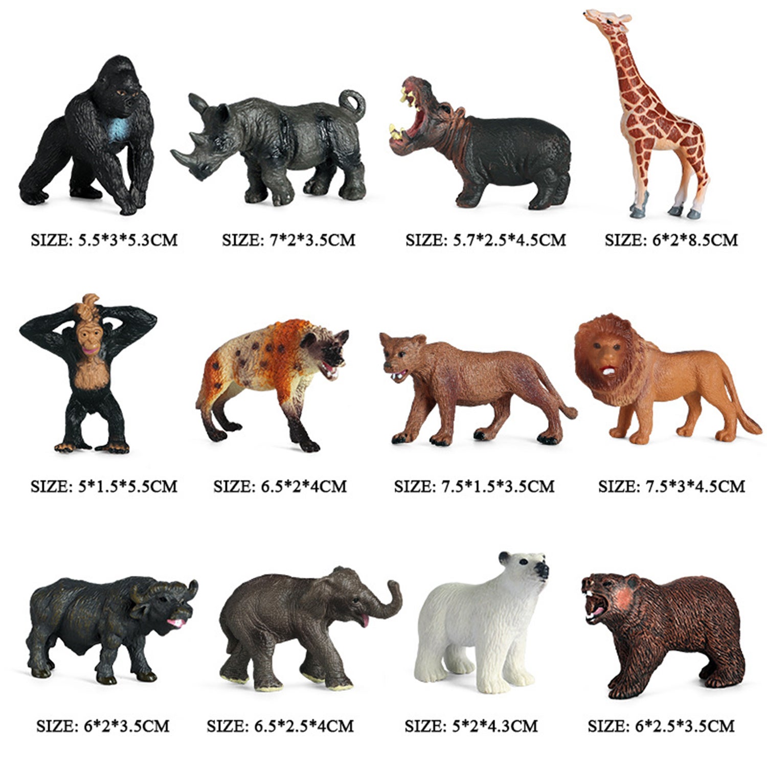 Ensemble de figurines réalistes d'animaux sauvages - 12 pièces - 3