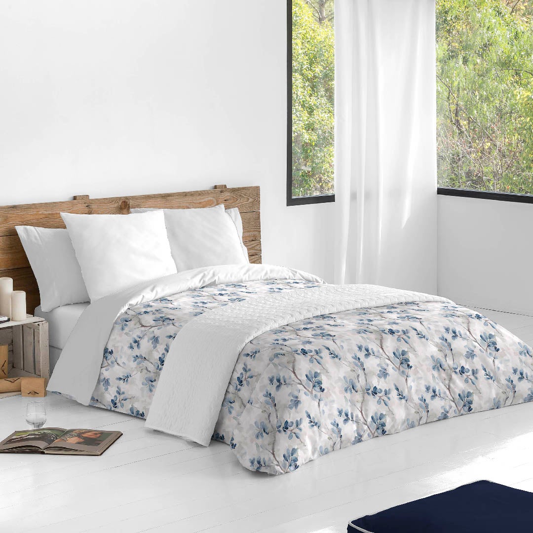 Housse De Couette Fleurie 140x200 Cm + Taie 65x65 Cm - Microfibre Douce Style Moderne - Gris Botanique