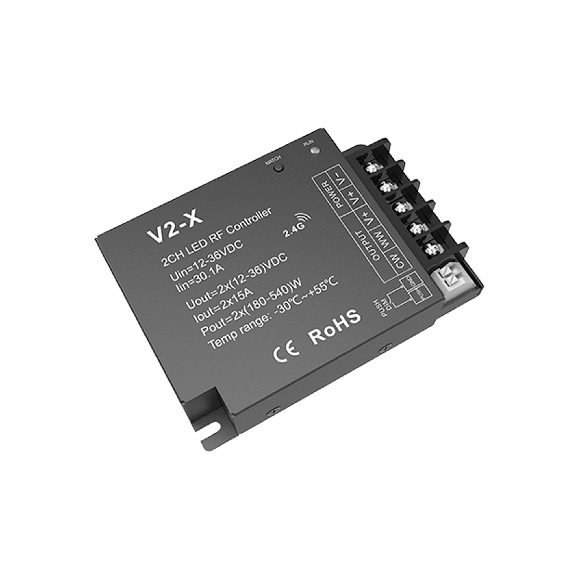 Controller CCT 12-36V DC - 2 canali - 15A/canale - RF 2.4GHz - dimmer PUSH - Skydance - 2