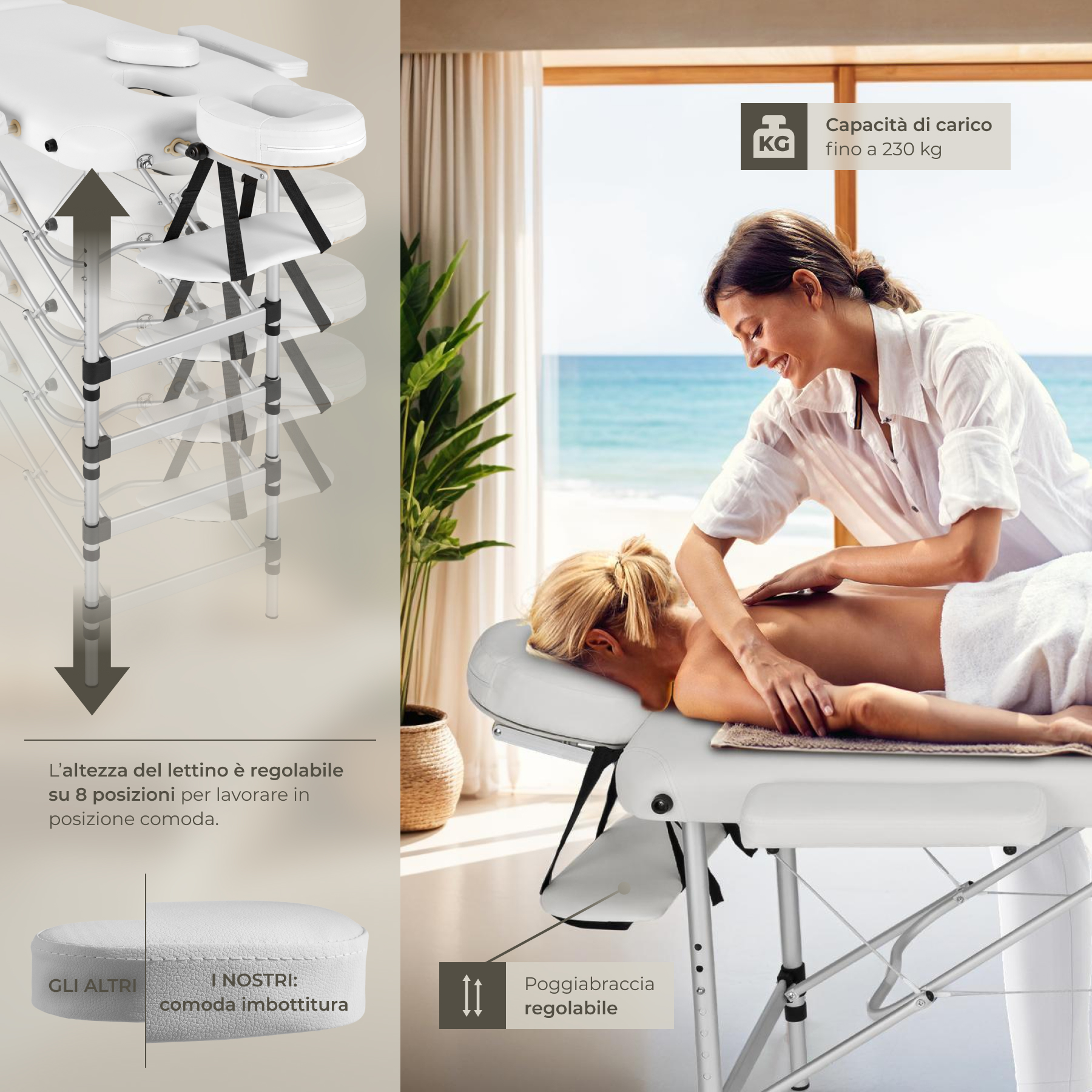 Table de massage 2 zones en aluminium portable pliable et réglable en hauteur TECTAKE - 4