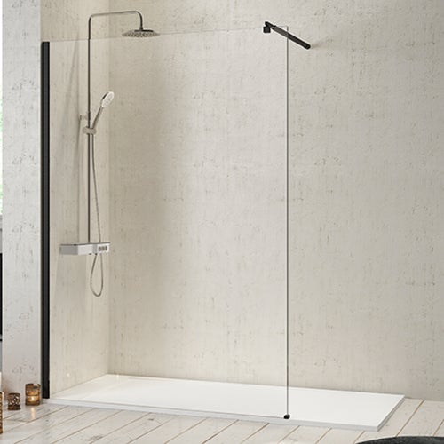 Mampara de Ducha Frontal de 1 cristal fijo - Cristal de Seguridad de 8 mm - Modelo Fresh Black (100 cm)