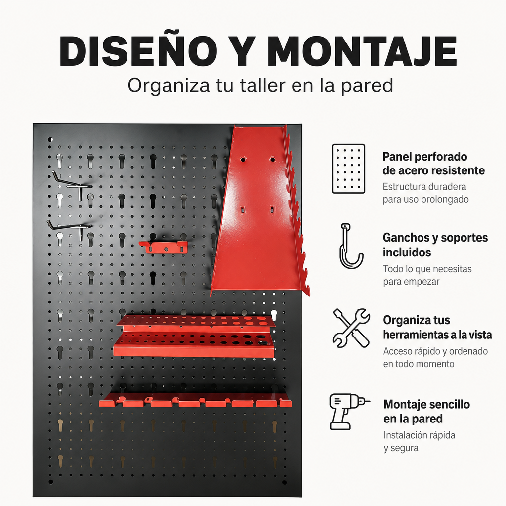 Panel Organizador Metálico Para Herramientas Con Ganchos Y Soportes - 7