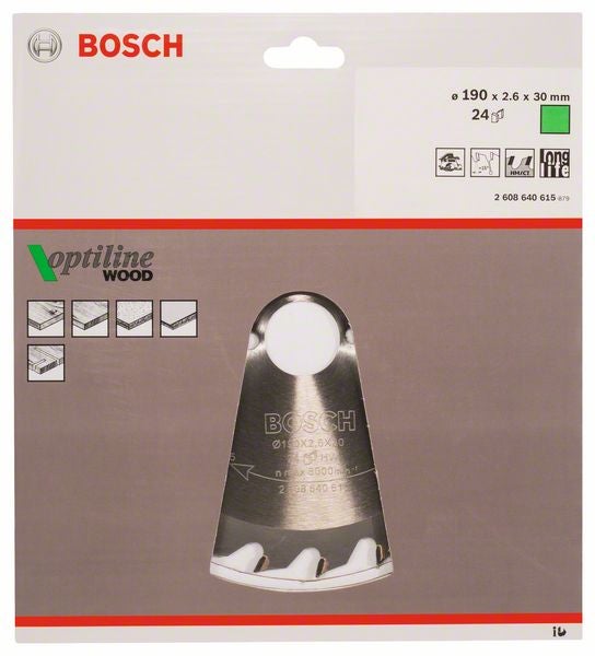 Bosch Professional - Lame Scie Circulaire Optiline Bois 190X30X2,6mm, 24D - 2608640615 - 2