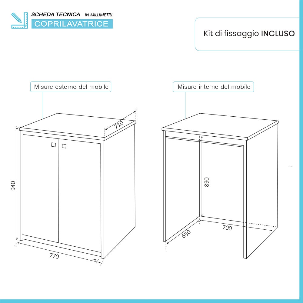 Mobile Copri-Lavatrice Mongardi - Bianco 68.5x64.5x88 Cm Per Esterni E Lavanderie - Foto 11