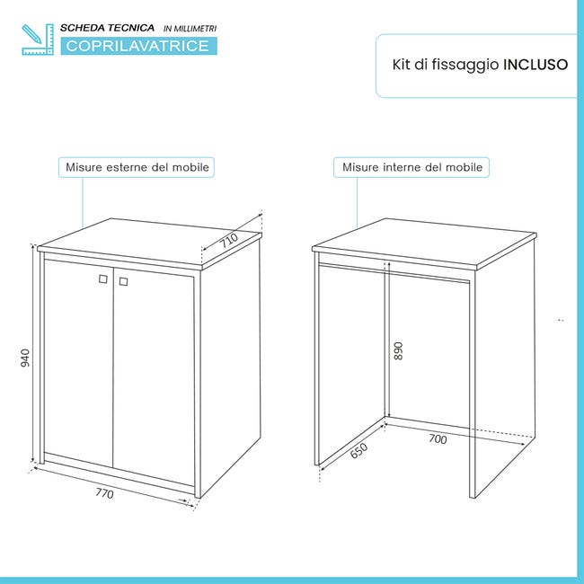 Mobile Copri-Lavatrice Mongardi - Bianco 68.5x64.5x88 Cm Per Esterni E Lavanderie - Foto 11