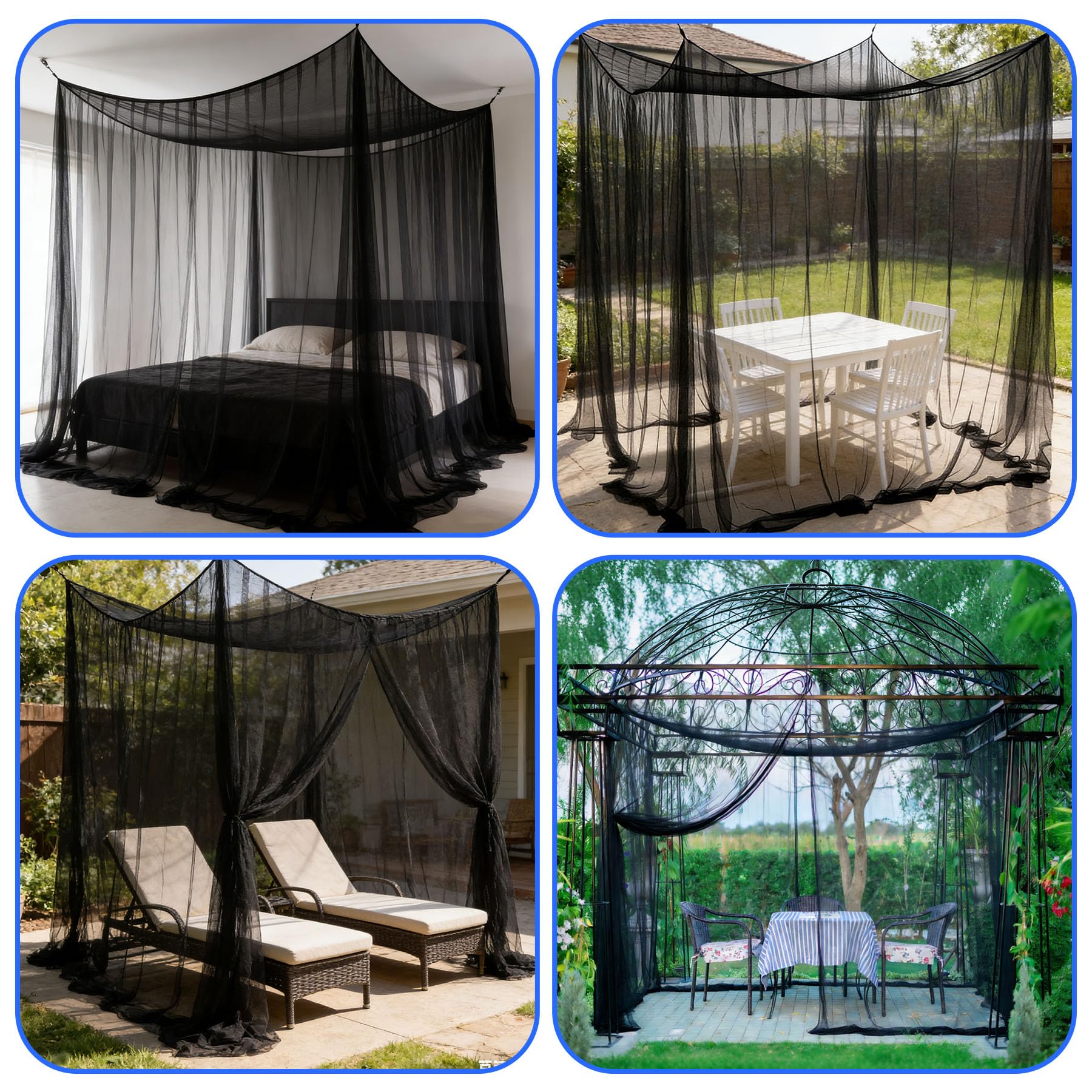Moustiquaire pour extérieurs,300x300x250 cm,protection contre les insectes pour tonnelle,jardin,terrasse,maille 220,maille fine avec 1 porte (noir) - 7
