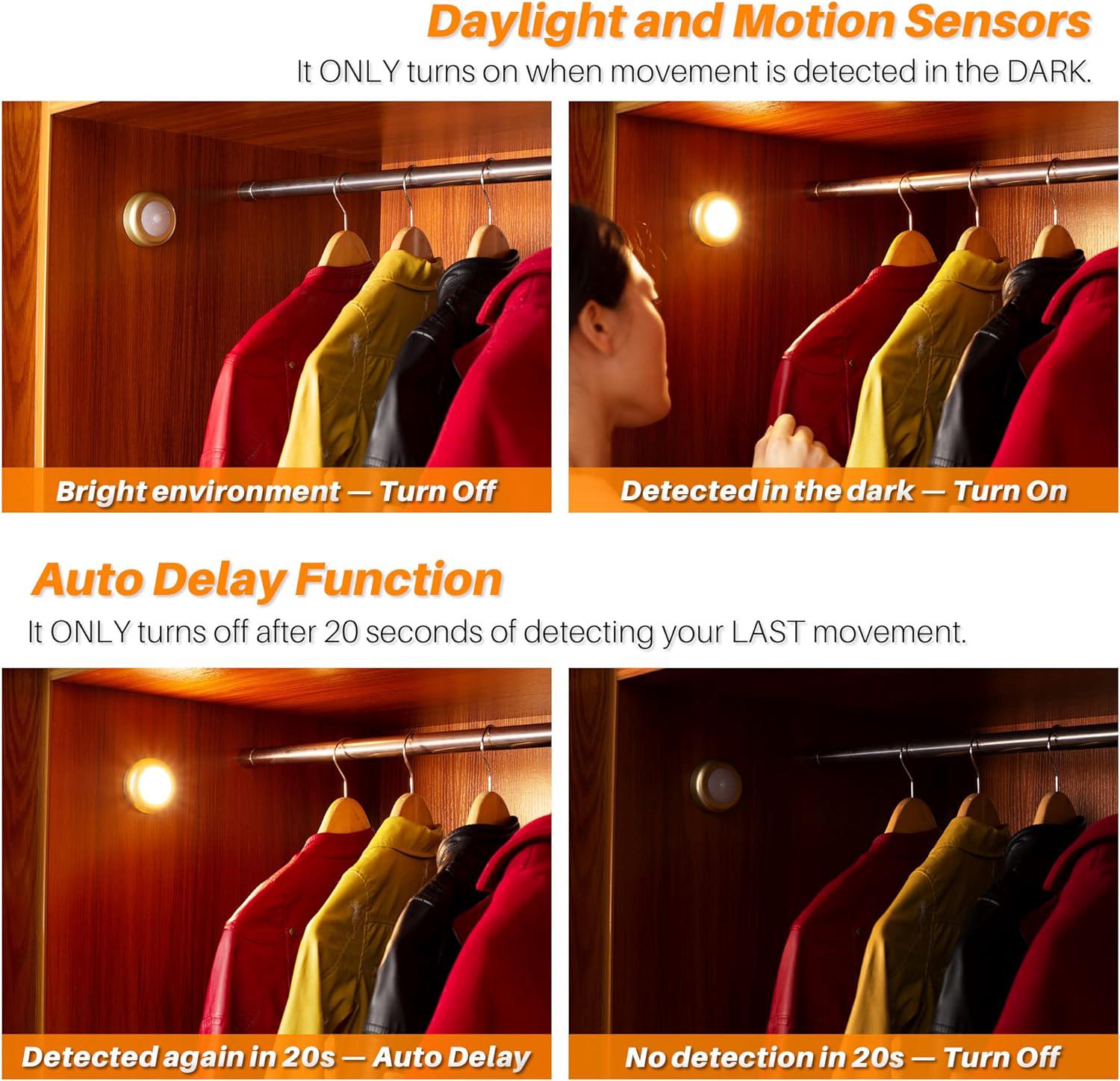 Veilleuse,Lot de 3 lampes LED avec détecteur de mouvement d'intérieur, amovibles, alimentées par piles, pour garde-robe, escaliers, placard, cuisine - 3