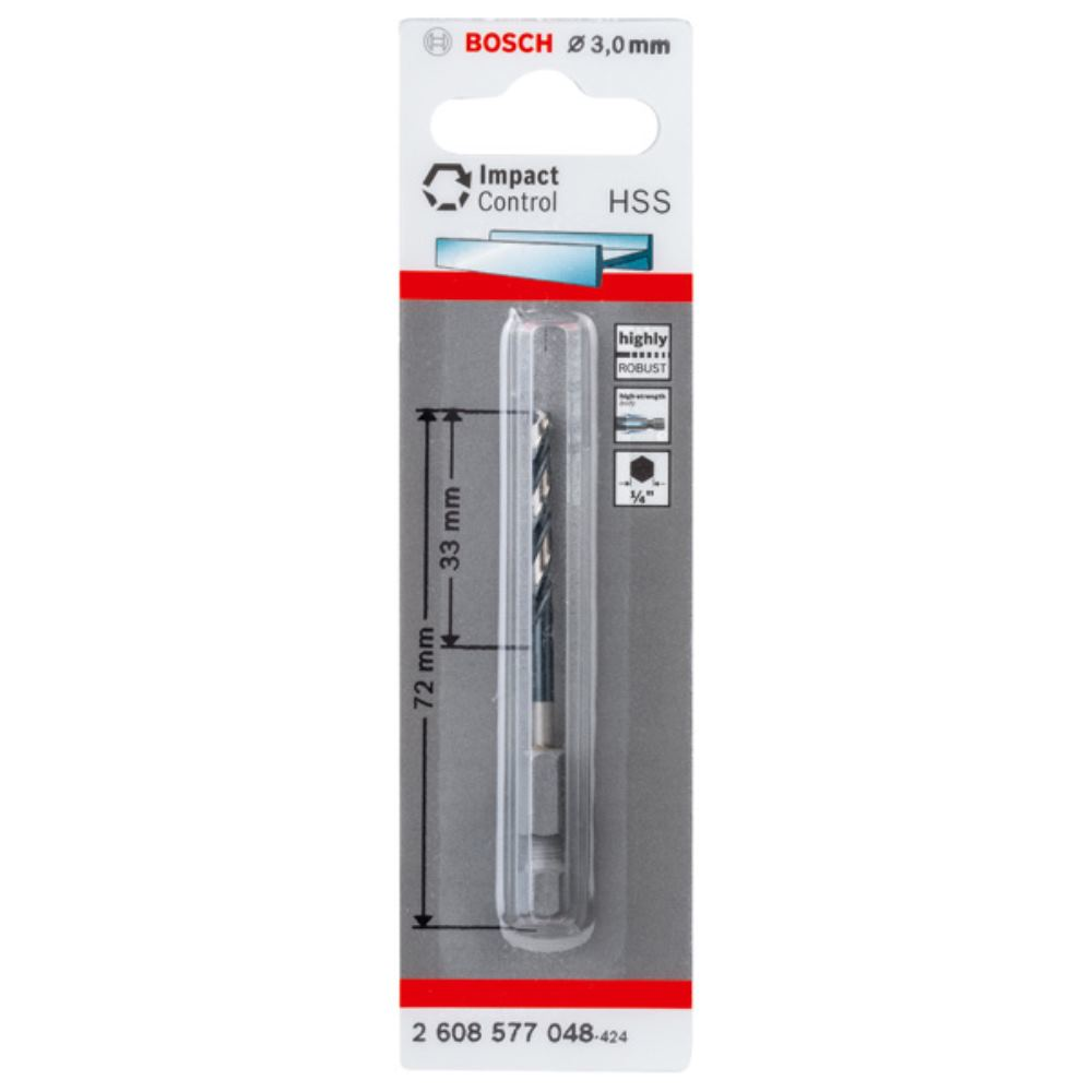 Bosch Professional 2608577048 Punta HSS Impact Control per Metallo, Accessorio per Foratrice a Percussione, 3 x 33 x 72 mm