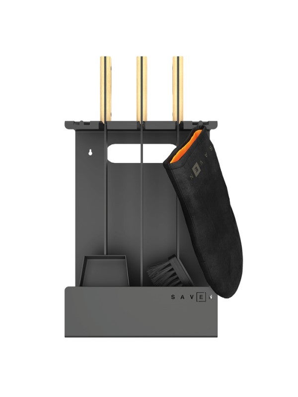 Juego de herramientas para chimenea de 3 piezas en acero y madera - set 3 l