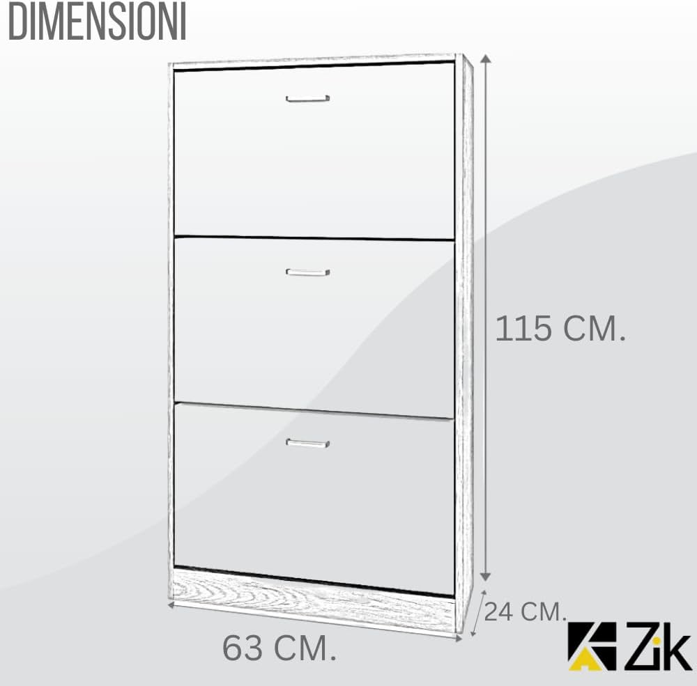Scarpiera Salvaspazio in Legno 3 Ante Ribalta Profondità Doppia da Ingresso - Rovere 63x24x115cm - 2