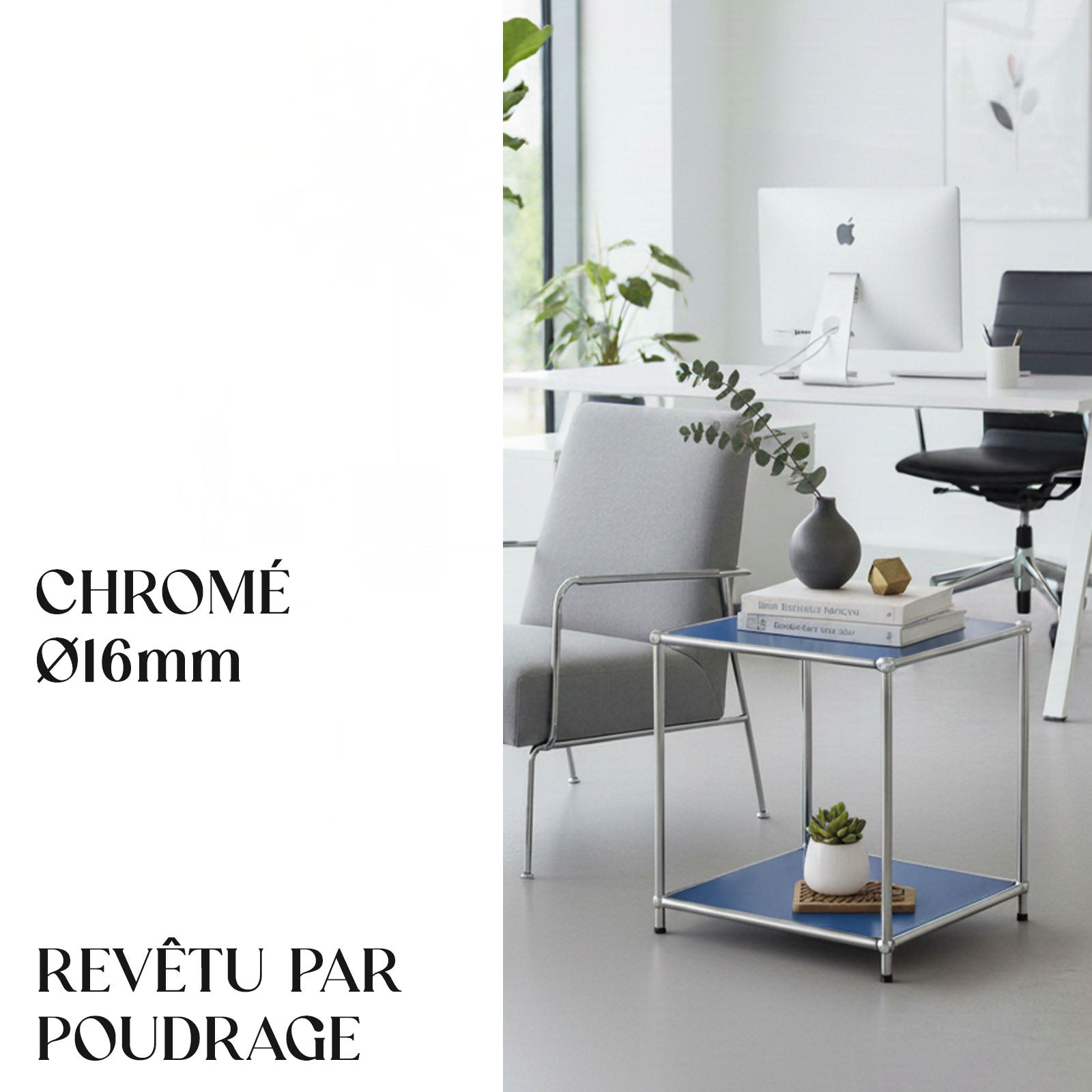 Étagère métal chromé design épuré, Concept Epuré MK-012 : 2 étages, L40 x P40 x H46 cm, Bleu - 4
