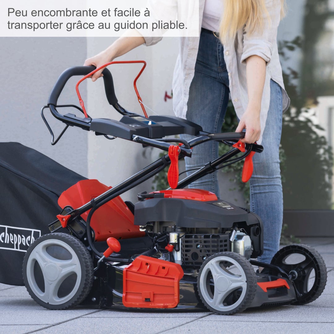 Scheppach Tondeuse à gazon hybride MS225-53E - Largeur de coupe 53 cm - Démarrage électrique - Batterie, chargeur, huile inclus - 6