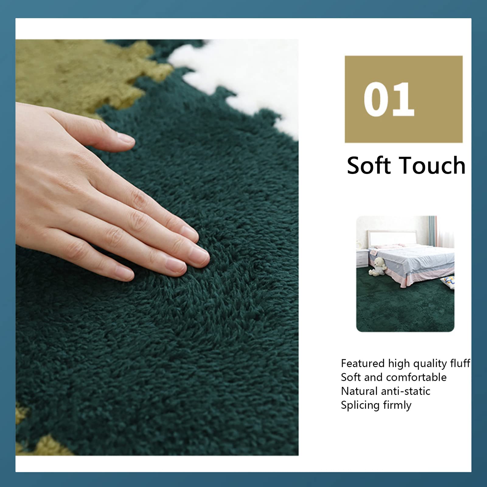 12 dalles de moquette emboîtables, tapis en mousse moelleuse 30 x 30 cm avec bordure, moquette pour chambre à coucher, tapis de salon (rouge) - 3