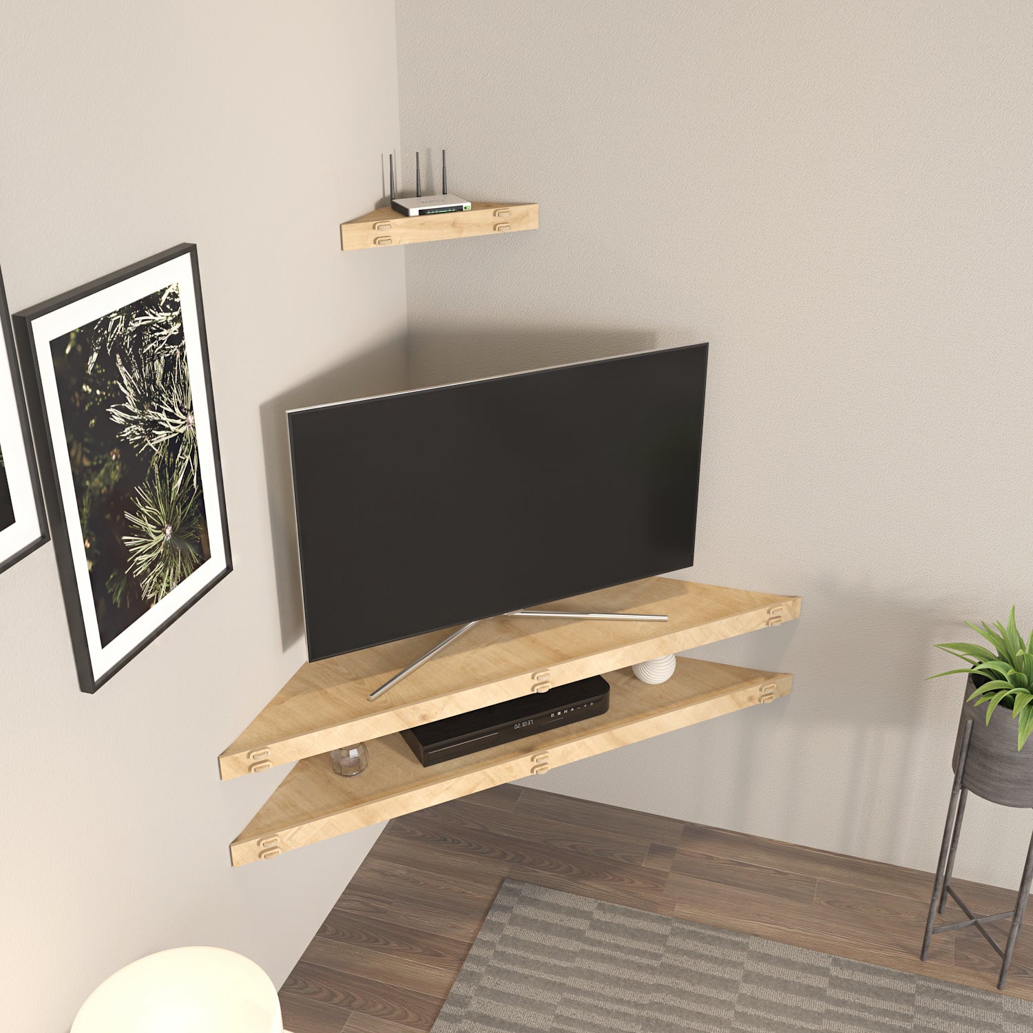 Meuble tv d`angle mural mensi en mdf - fait à main - 3 pièces - 4