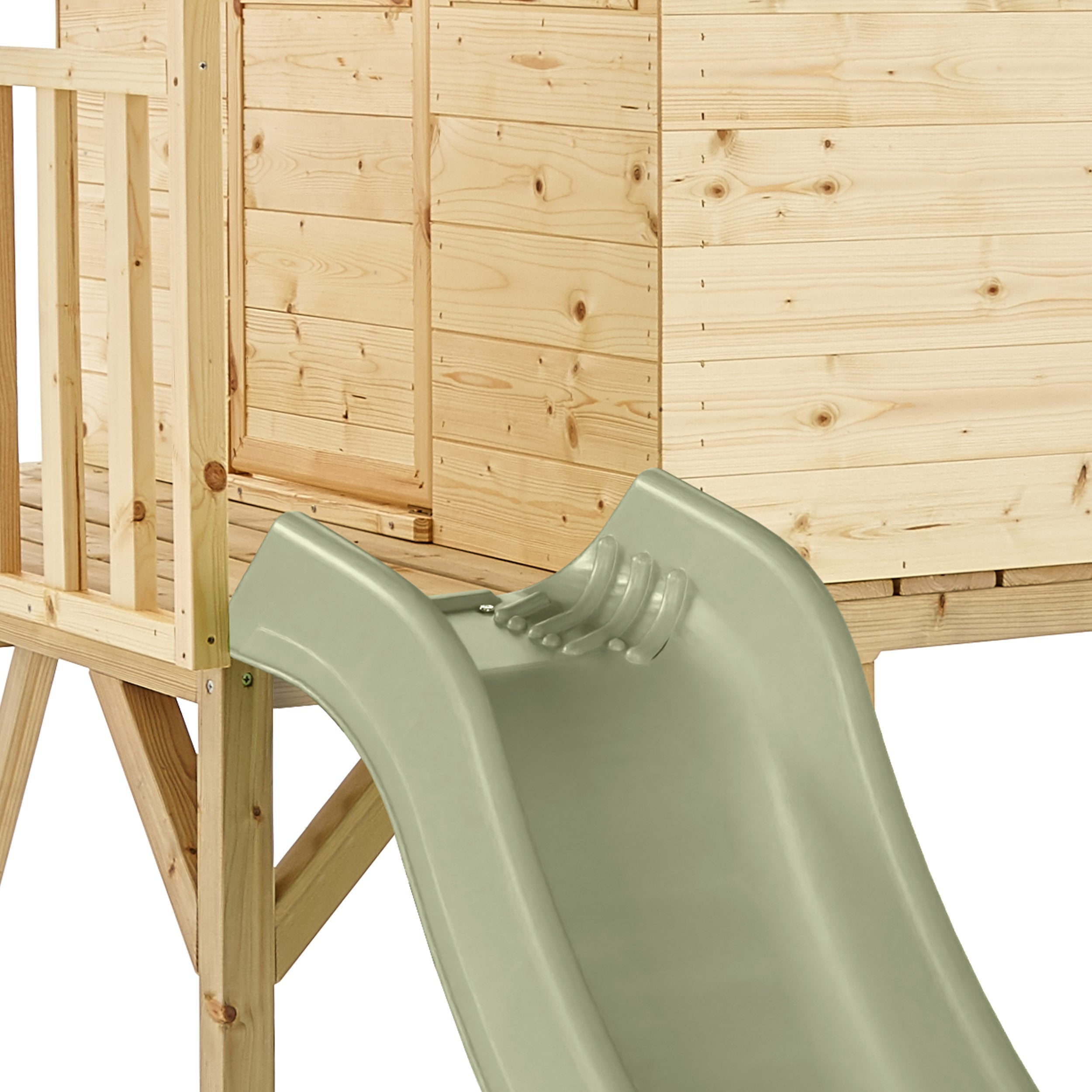 Maisonnette cabane sur pilotis en bois FSC® avec toboggan vert kaki COLLINE - 5