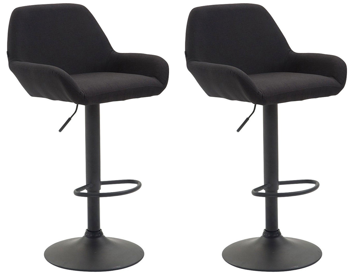 Conjunto de 2 taburetes de bar modernos y cómodos en tela negra con patas de trompeta de metal negro tdb10229