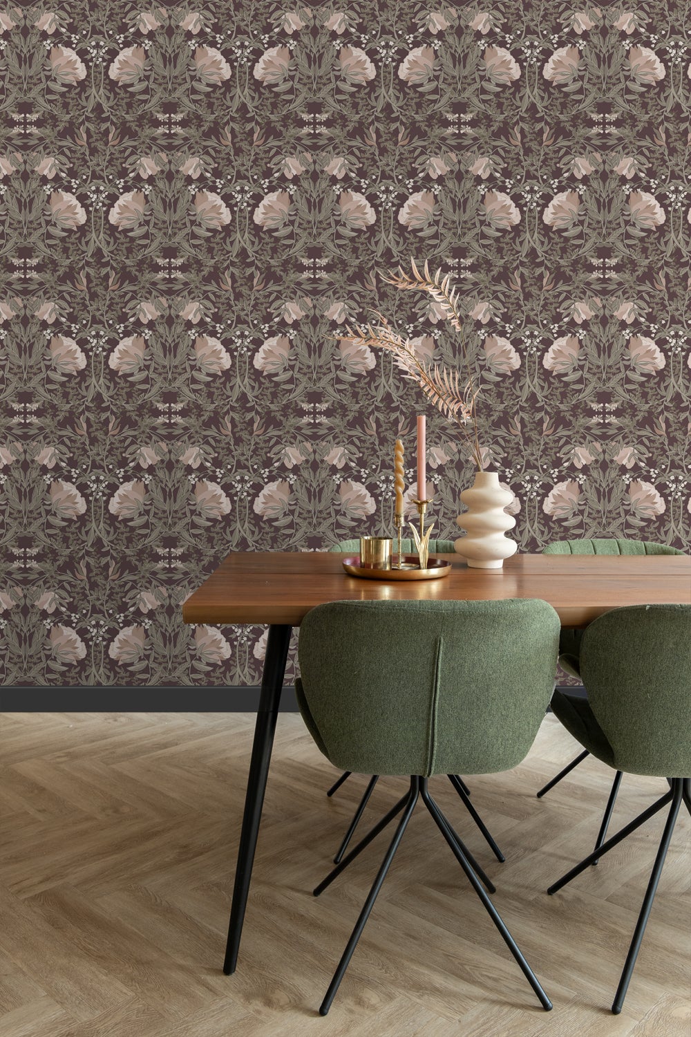 Papier peint fleurs vintage de style art nouveau violet aubergine - 50 x 900 cm - ESTAhome - 4