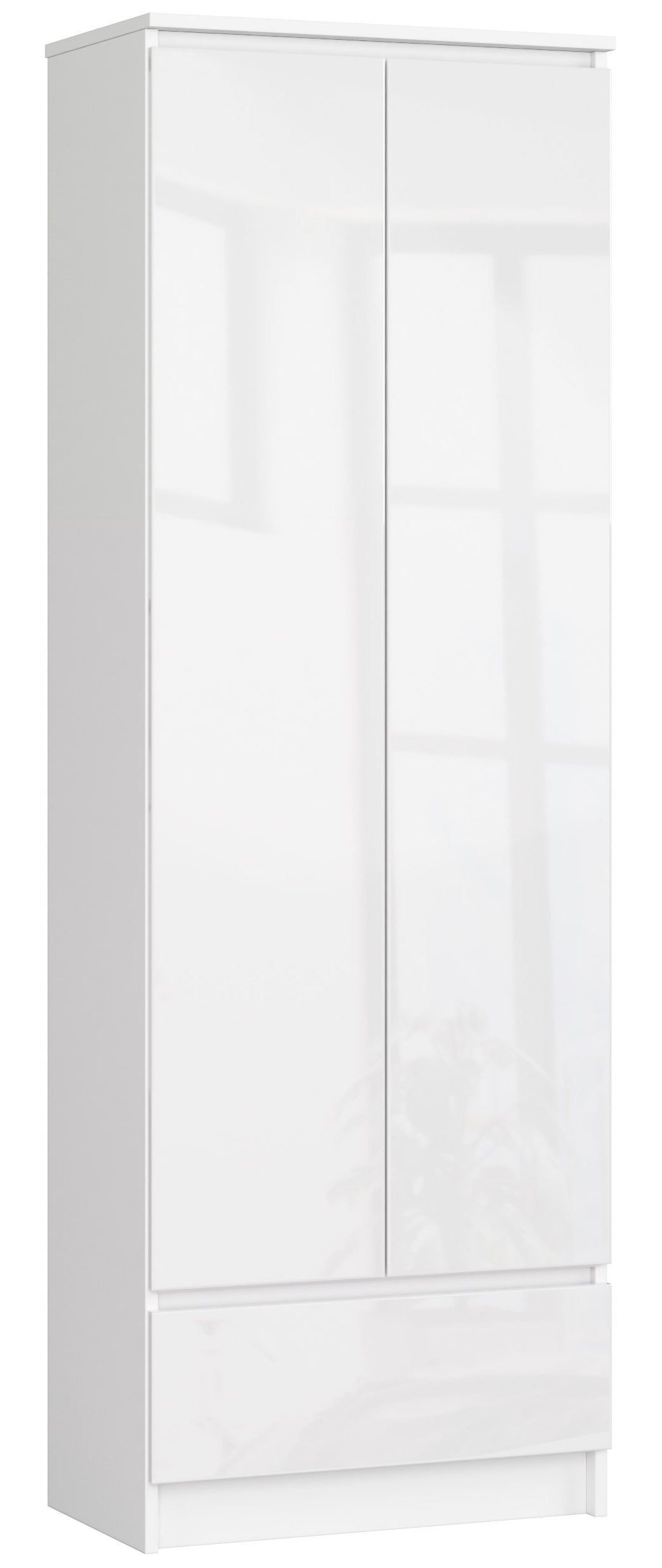 Regał AKORD R60 Biały 60 cm 2 drzwi 1 szuflada kolor Biały Połysk 4 półki 60x35x180 cm